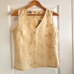 Edward Irish Linen Yellow Embroidered Sleeveless Top NWT